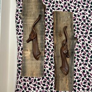 2 mcm wood wall hangings deer antelope hand carved mid century decor